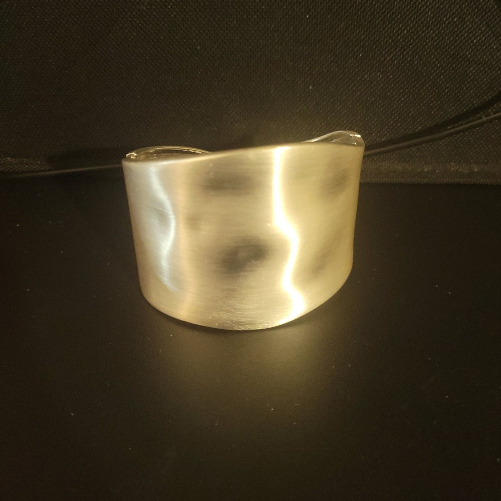 Brushed Silver Tone Wide Clamper Cuff Bracelet Size 7.25 Inch
